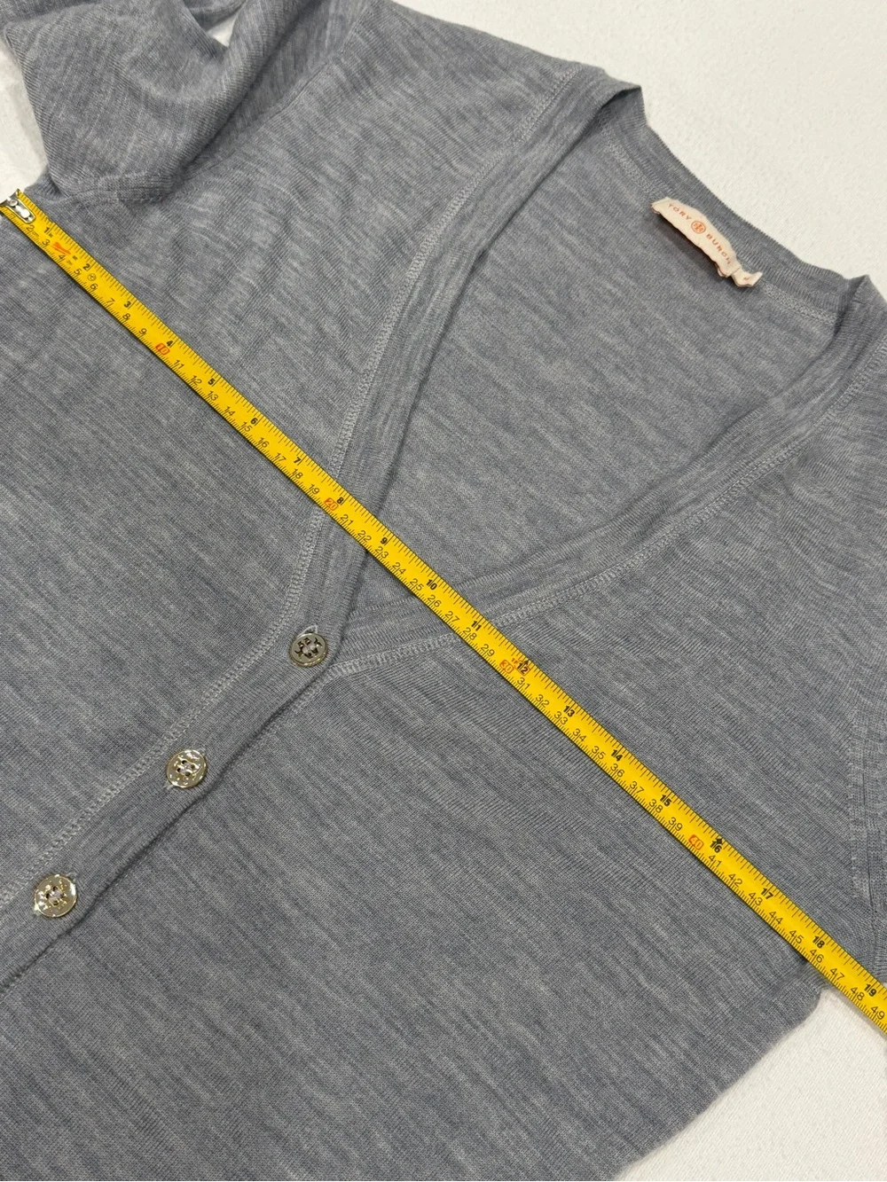 Tory Burch Merino Wool Cardigan Gray Quiet‎ Luxury Preppy Old Money Women's M